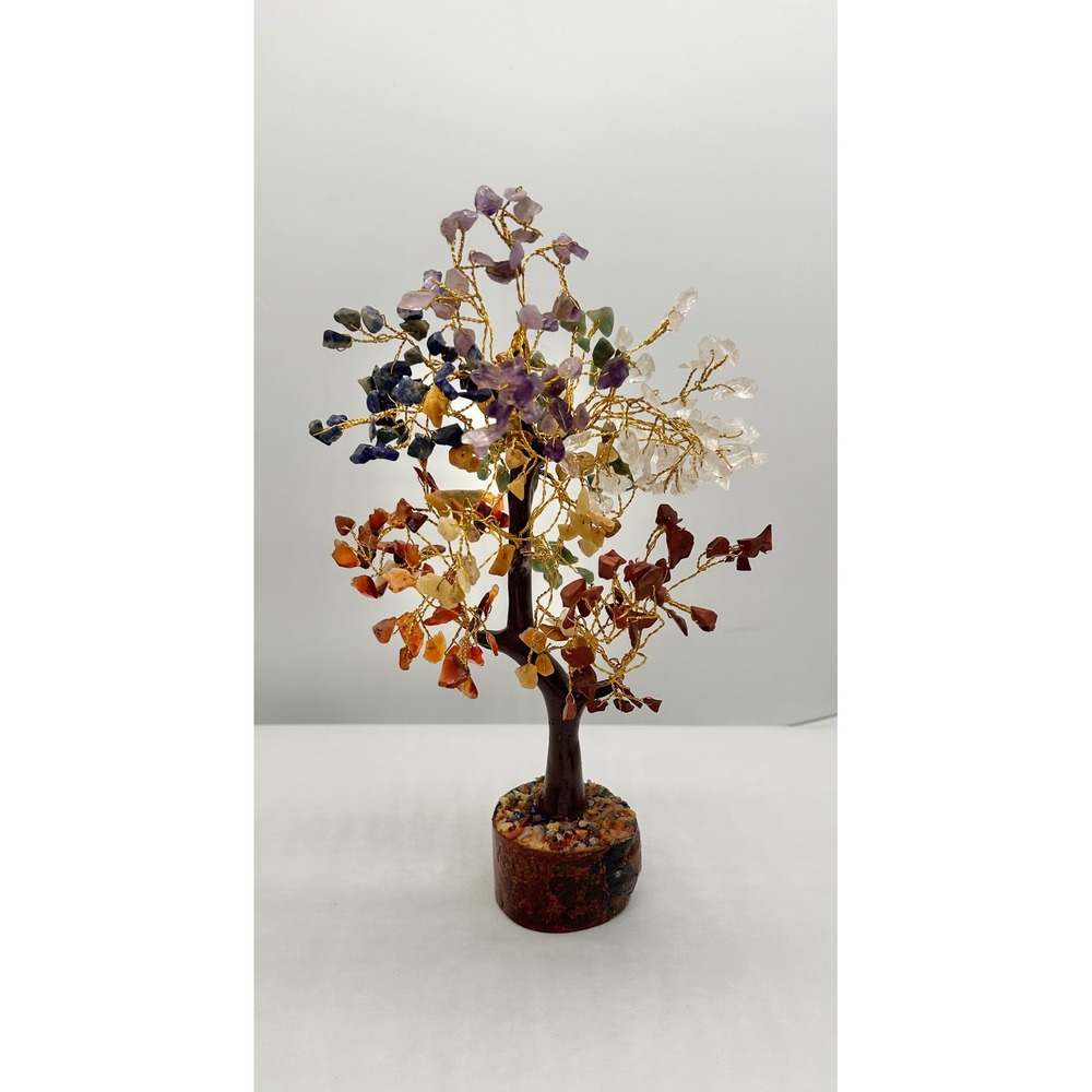 Gemstone Bonsai Tree of Life Sculpture Amethyst Quartz Lapis Chakra Feng Shui